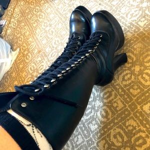Black Knee High Pleather lace up boots - electra, dominatrix, rocker